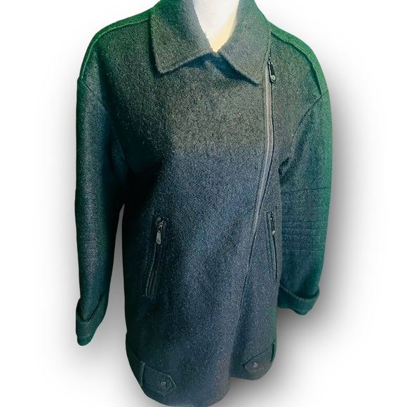 Vince Camuto Black Wool-Blend Moto Style Asymmetric Zip-Up Coat Size Medium - Picture 13 of 16